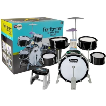 Perkusja Muzyczny Zestaw 5 Bębnów Krzesło Talerz Czarna