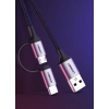 2w1 Kabel przewód w mocnym oplocie USB - microUSB + USB-C 1m 2.4A czarny
