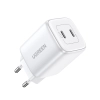 Szybka ładowarka sieciowa GaN 2x USB-C 45W QC PD biała