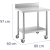 Stół blat roboczy przyścienny z rantem na kółkach 2 poziomy 60 x 80 cm STAL