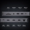 13w1 HUB adapter USB-C - USB-A / USB-C / HDMI / DisplayPort / RJ45 / SD TF / AUX / USB-C PD - szary