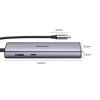 HUB Adapter USB-C - USB-A / HDMI / RJ45 / czytnik kart SD i TF / USB-C PD 100W - szary