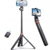 Selfie stick kijek do zdjęć Bluetooth z tripodem pilotem i głowicą 180 do 148cm - biały