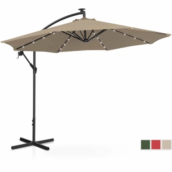 Parasol ogrodowy na wysięgniku okrągły uchylny z oświetleniem LED śr. 300 cm szarobrązowy