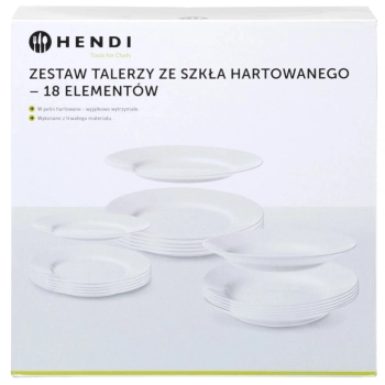 Zestaw talerzy ze szkła hartowanego 18 el. - Hendi 795224