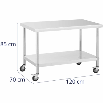 Stół metalowy gastronomiczny na kółkach z półką STAL 70 x 120 cm