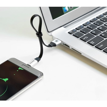 Płaski kabel przewód USB USB-C z uchwytem 2A 23CM czarny