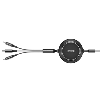 Rozwijany kabel przewód 3w1 USB microUSB Iphone Lightning USB-C 3.5A 35cm 120cm czarny