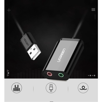Zewnętrzna karta dźwiękowa muzyczna adapter USB - 3.5mm mini jack kabel 15cm czarny