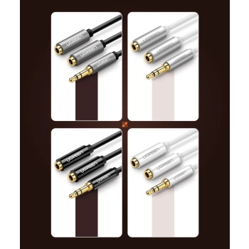 Rozdzielacz kabla słuchawkowego 2x AUX 3.5mm mini jack 25cm czarny