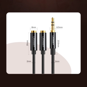 Rozdzielacz kabla słuchawkowego 2x AUX 3.5mm mini jack 25cm czarny