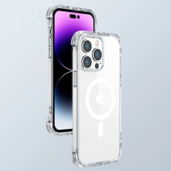 Magnetyczne etui do iPhone 14 Plus pancerny pokrowiec z haczykami podstawką przezroczysty