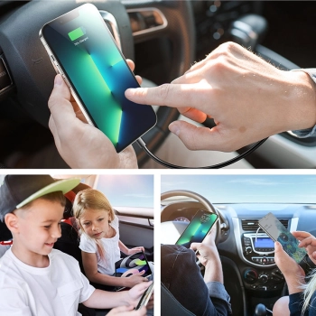 Szybka ładowarka samochodowa dla 5x USB-A z przedłużaczem 45W czarna