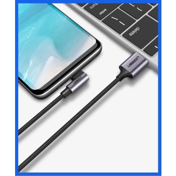 Kabel przewód kątowy w mocnym oplocie USB - USB-C QC 3.0 3A 2m szary