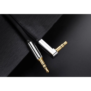 Kabel przewód płaski kątowy audio AUX 3.5mm minijack 0.5m czarny