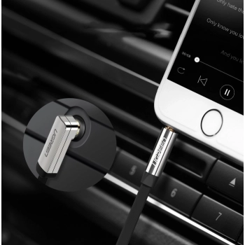 Kabel przewód płaski kątowy audio AUX 3.5mm minijack 0.5m czarny