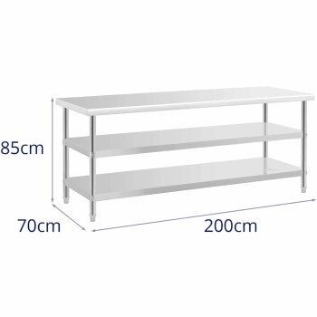 Stół do kuchni z 2 półkami stalowy nierdzewny 200 x 70cm