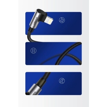 Kątowy kabel przewód do iPhone USB - Lightning MFI 2.4A 1m czarny
