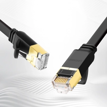 Kabel sieciowy internetowy płaski patchcord U/FTP Cat. 7 10Gb/s 0.5m czarny