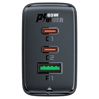 Szybka ładowarka sieciowa GaN 2x USB-C USB-A PPS PD QC4+ 65W biała
