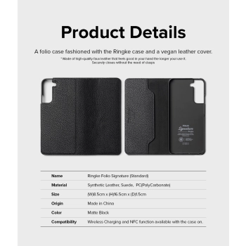 Skórzane etui pokrowiec z klapką do Galaxy S22+ Folio Signature czarny