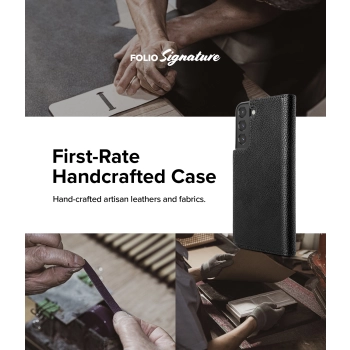 Skórzane etui pokrowiec z klapką do Galaxy S22+ Folio Signature czarny