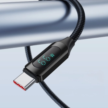 Kabel przewód USB-A - USB-C z wyświetlaczem LED 66W 6A 2m czarny