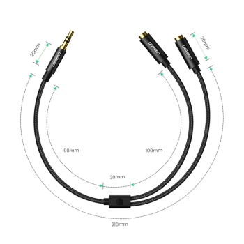 Kabel rozdzielacz audio minijack 3.5 mm - 2x minijack 3.5mm 21cm czarny