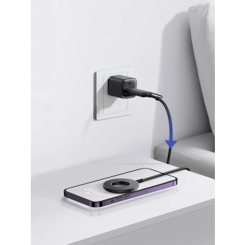 Bezprzewodowa ładowarka magnetyczna 15W z kablem USB / USB-C czarna