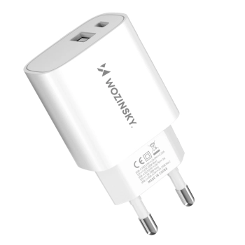 Ładowarka sieciowa 20W USB-A USB-C 100-240V biała
