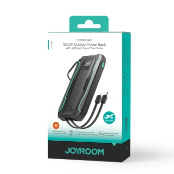 Powerbank terenowy Outdoor 10000mAh z wbudowanymi kablami USB-C i Lightning czarny