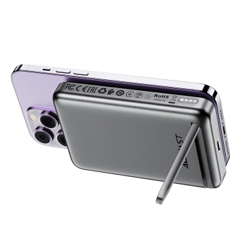 Powerbank 10000mAh indukcyjny magnetyczny z opcją podstawki PD 20W + kabel - czarny
