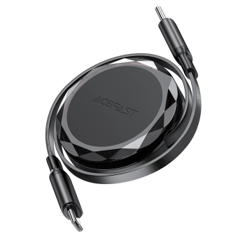 Kabel przewód USB-C - USB-C zwijany z organizerem 60W - czarny