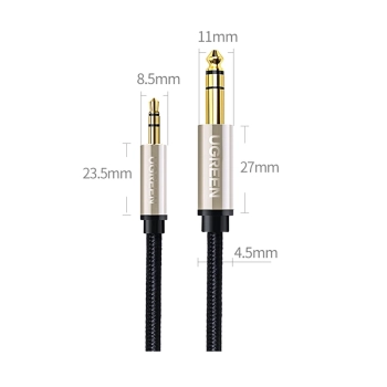 Kabel przewód audio TRS mini jack 3.5mm - jack 6.35mm 5m - szary