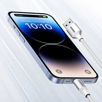 Kabel przewód w oplocie USB-A - iPhone Lightning MFi 2m - srebrny