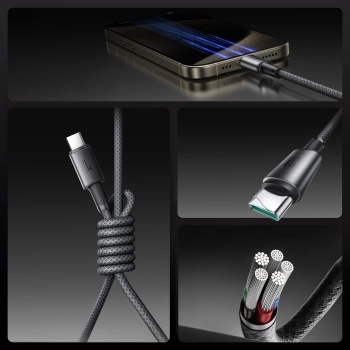 Kabel przewód USB-A - USB-C z organizerem uchwytem magnetycznym 1.2m - szary