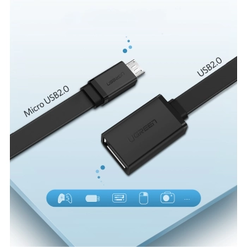 Przejściówka adapter micro USB (męski) - USB-A (żeński) OTG płaski 0.15m - czarny