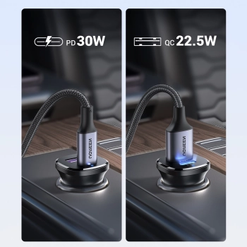 Ładowarka samochodowa USB-C USB-A 30W - czarna