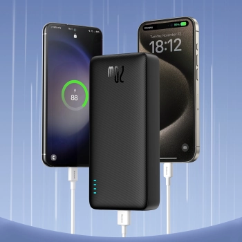 Powerbank 20000mAh Airpow 20W z kablem USB-A - USB-C 50cm - czarny