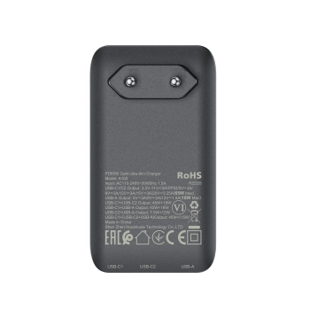 Ładowarka sieciowa płaska 65W GaN 2 USB-C USB-A ultra cienka - czarna