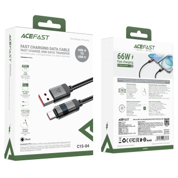 Kabel przewód USB-A - USB-C z wyświetlaczem 480Mb/s 66W 1.2m - czarny