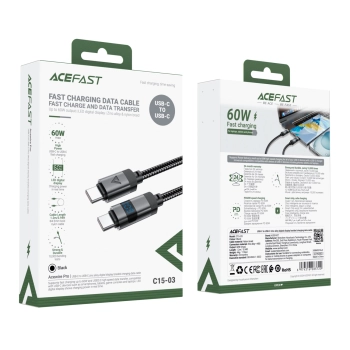 Kabel przewód USB-C - USB-C z wyświetlaczem 480Mb/s 66W 1.2m - czarny