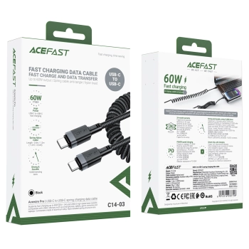 Kabel przewód spiralny USB-C - USB-C 480Mb/s 3A 1.2m - czarny