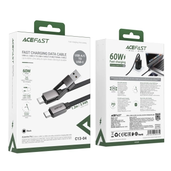 Kabel przewód USB-C - USB-A / USB-C 480Mb/s 3A 1.2m - czarny