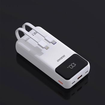 Powerbank 20000mAh z wbudowanymi kablami iPhone Lightning USB-C USB-A 22.5W PD - biały