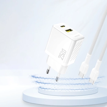 Szybka ładowarka sieciowa 25W USB-A USB-C - biała