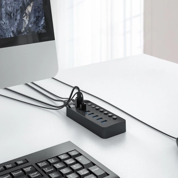 Hub CT2U3-7AB z włącznikami 7x USB-A - czarny