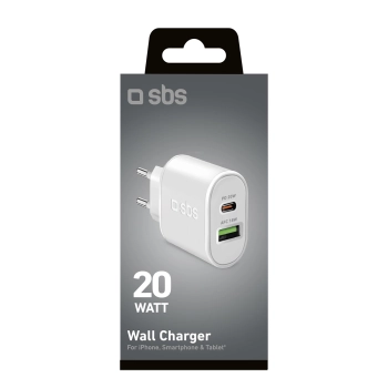 Ładowarka sieciowa Power Delivery USB-A USB-C 20W - biała