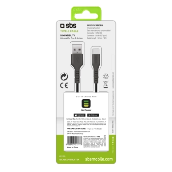 Kabel przewód USB-A - USB-C 1.5m - czarny