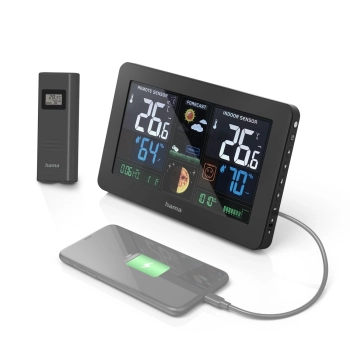 Stacja pogody Hama Premium z kolorowym wyświetlaczem USB - czarna